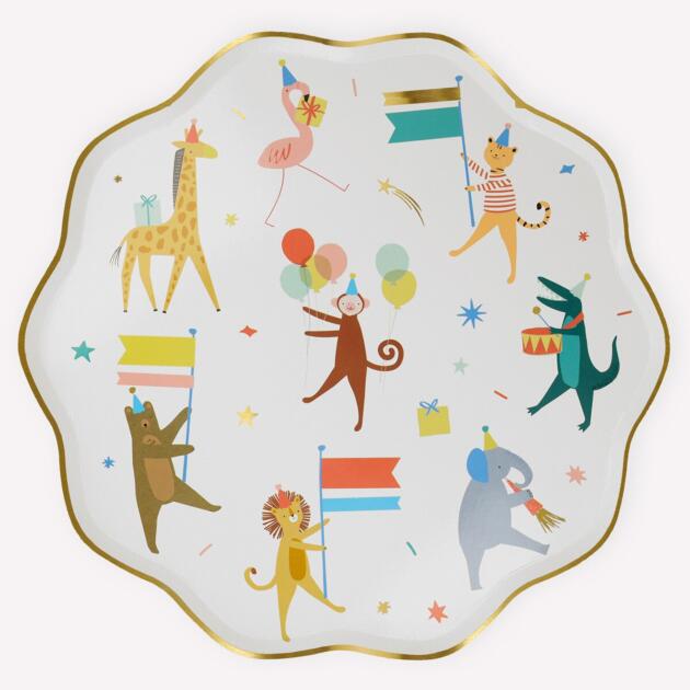 Grandes assiettes animaux en parade x8