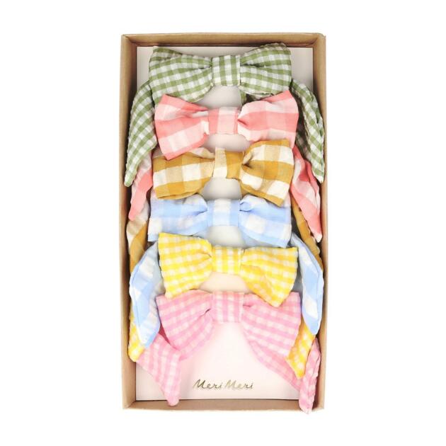 Barrettes à noeud vichy x6