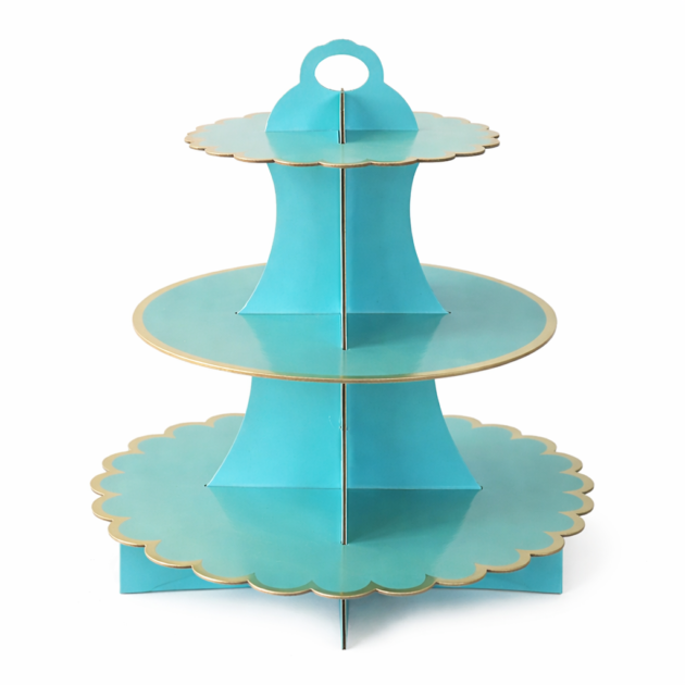 Présentoir bleu à bords dorés