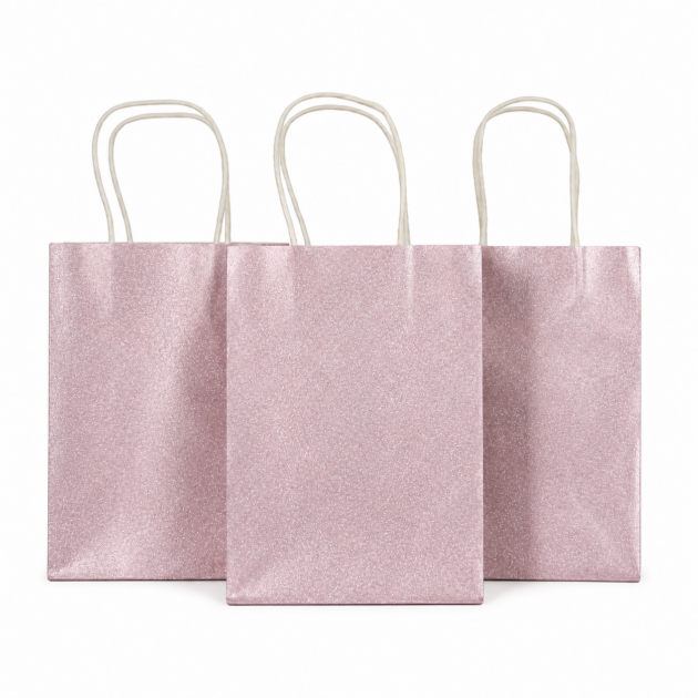Sacs cadeaux roses pailletés x10