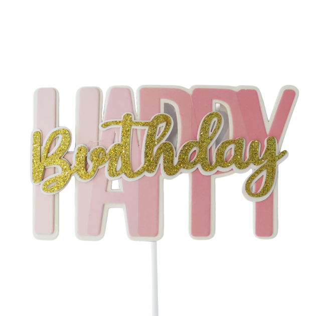 Topper Happy birthday rose et doré