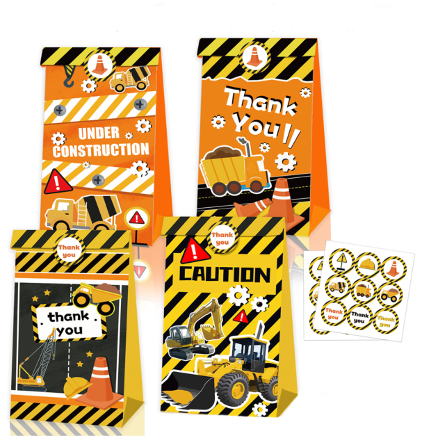 Sacs cadeaux chantier de construction x12