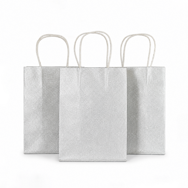 Sacs cadeaux silver pailletés x10