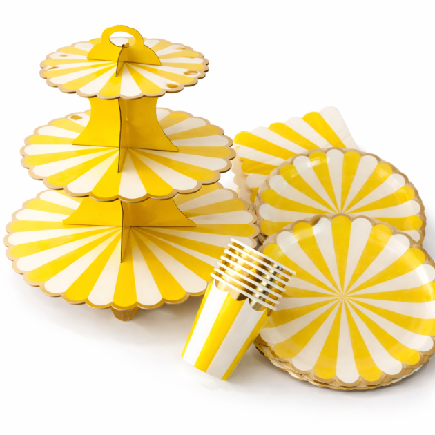 Kit vaisselle à rayures jaunes