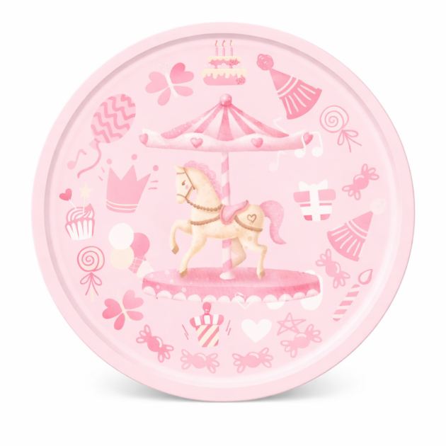 Grandes assiettes carrousel rose x8