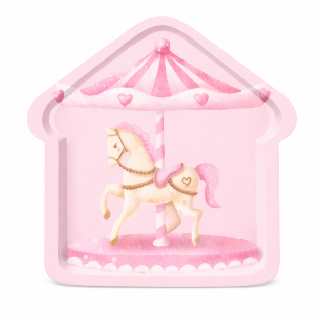 Assiettes carrousel rose x8