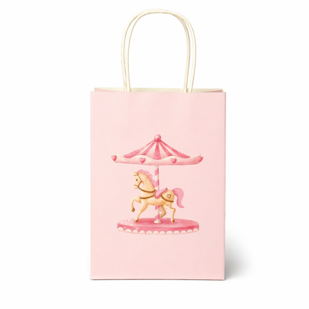 Sacs cadeaux carrousel rose x6
