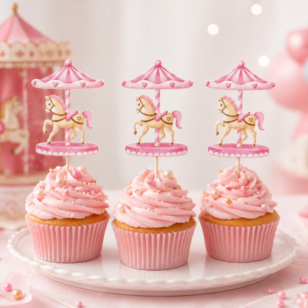 Toppers carrousel rose x12