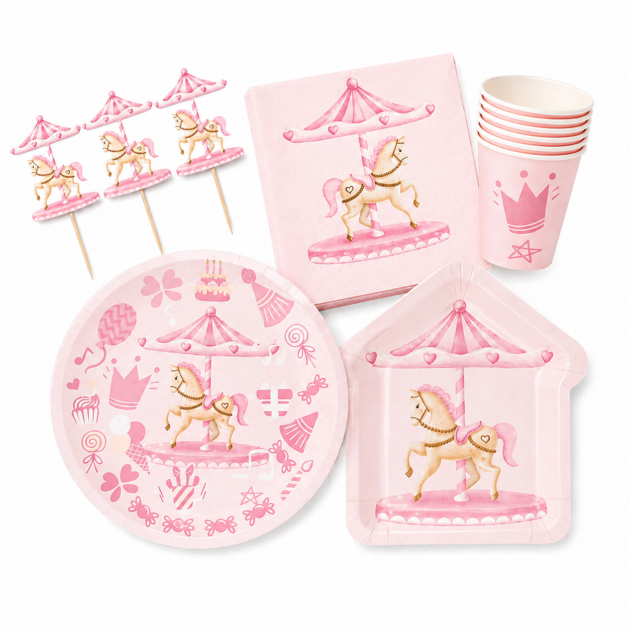 Kit vaisselle carrousel rose