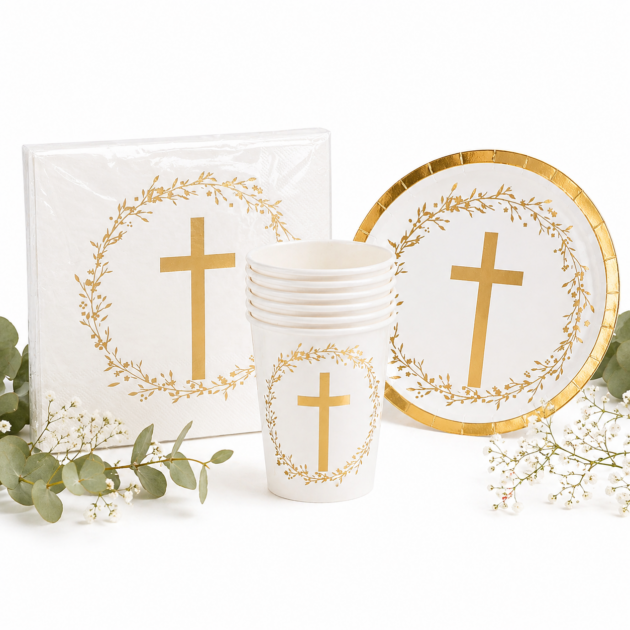 Kit vaisselle communion doré