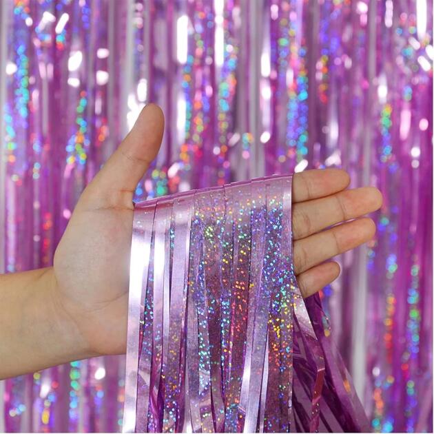 Rideaux à franges holographiques roses