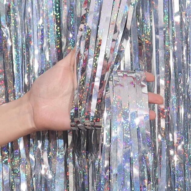 Rideaux à franges holographiques argentés