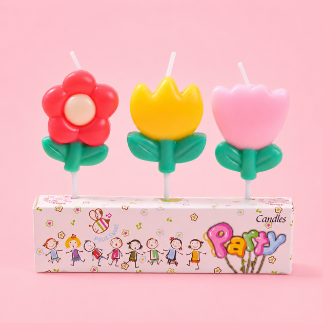 Bougies fleurs couleurs mixtes x3