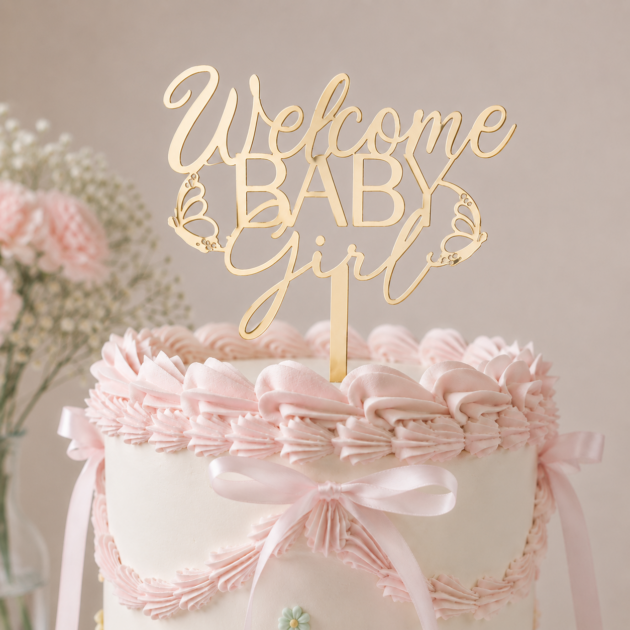 Topper Welcome baby girl doré