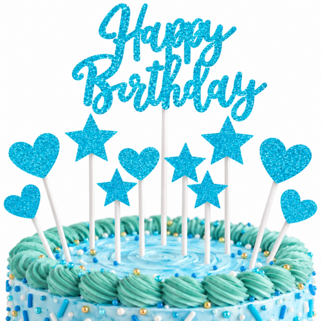Toppers Happy Birthday bleu pailleté