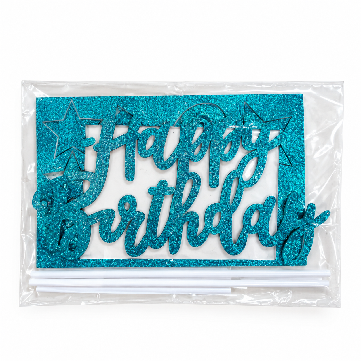 Toppers Happy Birthday bleu pailleté – Image 2