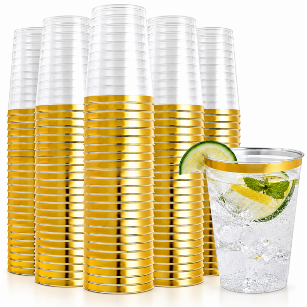 Verres en plastique à bord doré