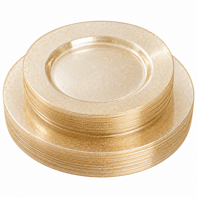 Assiettes en plastique à paillettes dorées x20